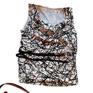 Cowl-neck top with attached stretch ribbon belt